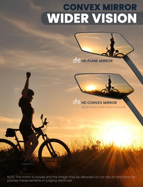 Handlebar Bike Mirror, Safe Crystal Convex Wide Angle UHD Glass Bicycle Mirror, Adjustable Rearview Mirror, Easy Installation for Ebike Scooter Snowbike (Convex Anti-glare Blue 1 Pair)