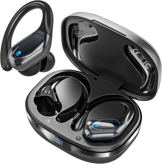Wireless Earbuds, Sports Bluetooth Headphones, 80Hrs Playtime Ear Buds with LED Power Display, Noise Canceling Headset, IPX7 Waterproof Earphones for Workout/Running Black
