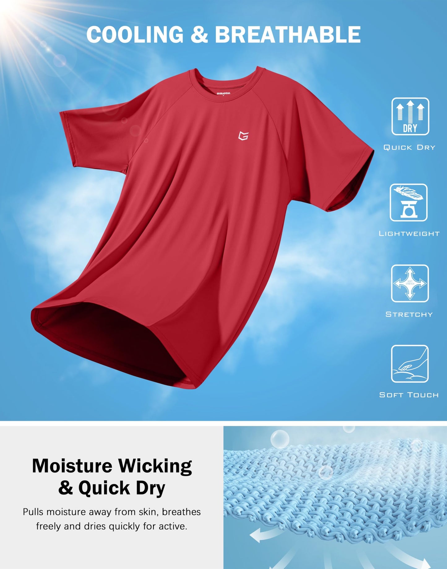 Men's Athletic Workout T-Shirts Moisture Wicking Cooling Running Shirts Short Sleeve Performance Tee for Gym Tennis(Red,4XL)