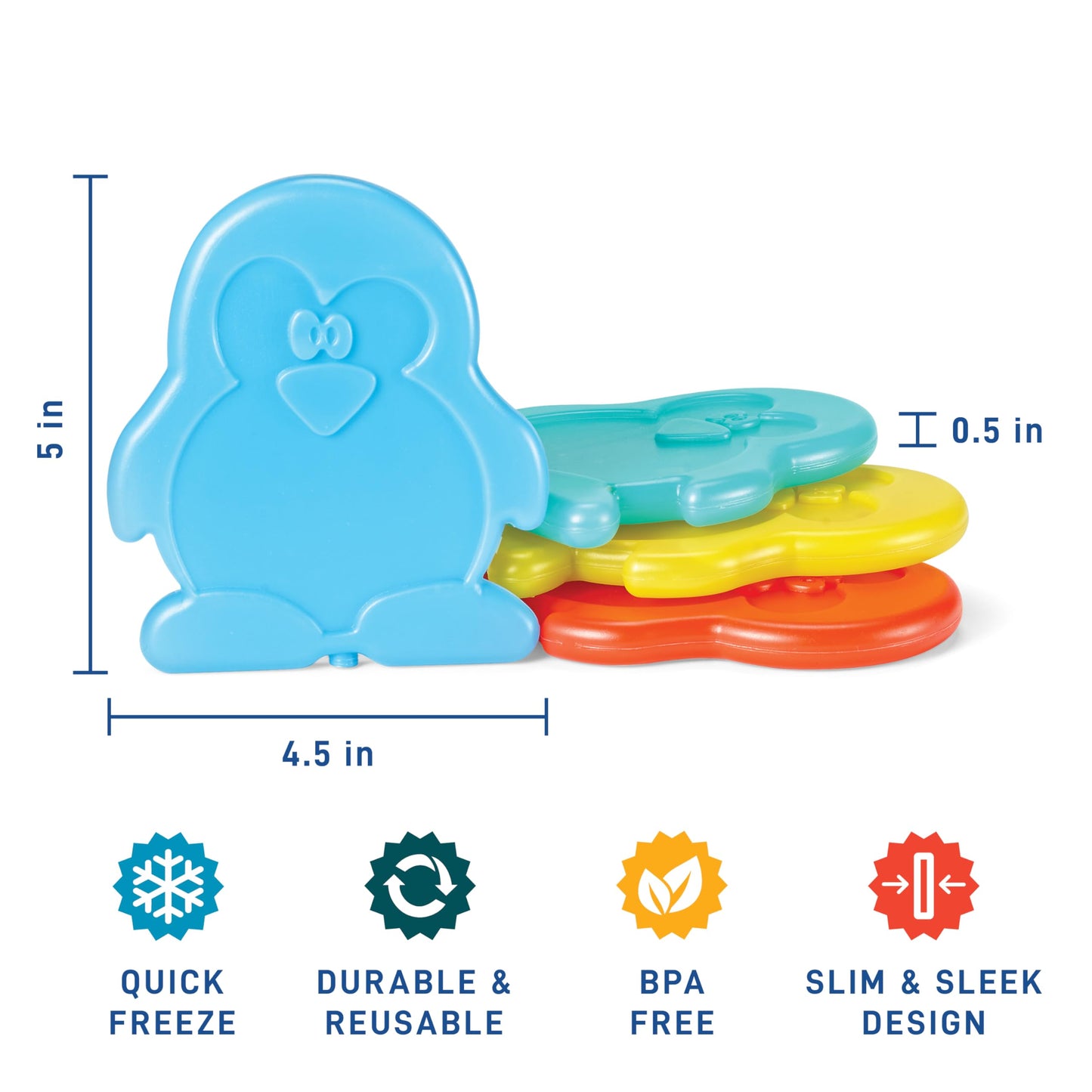 Fit & Fresh Cool Coolers Kids Lunch Box Ice Packs, Slim Ice Packs for Lunch Bags, Multicolored Penguin and Butterfly Set, 8PK