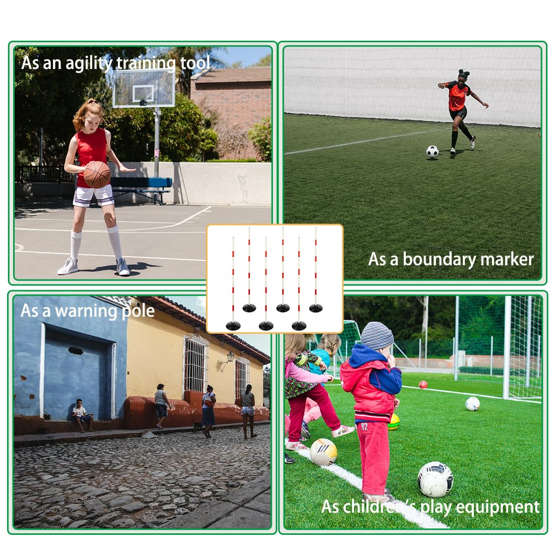 ASENVER Red-White Soccer Agility Pole Set Rubber Base Dribbling Stick Traffic Warning Sign Pole Multifunctional Training Pole (4.9 FT, Pack of 6)