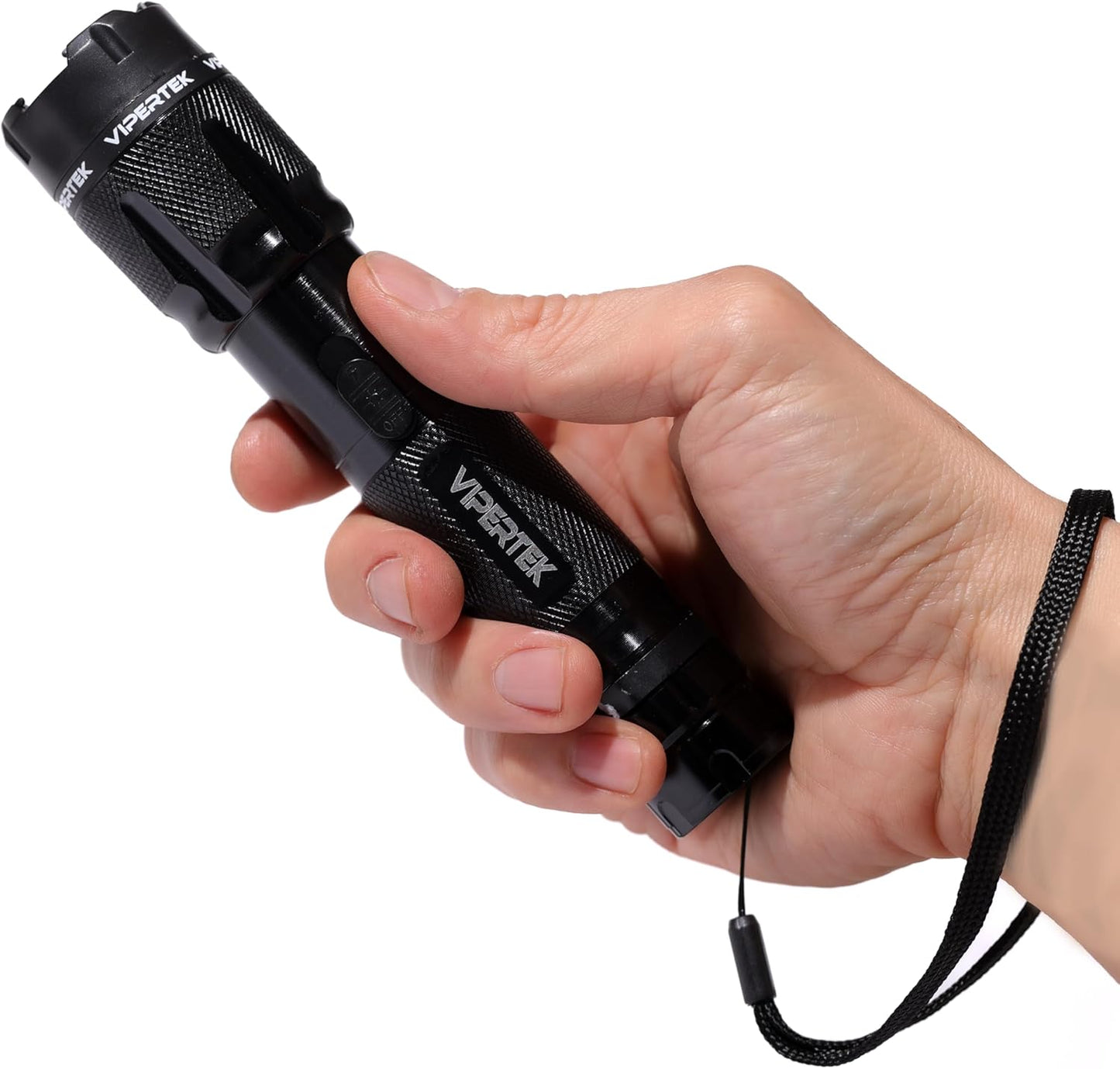 VIPERTEK VTS-T03 Aluminum Stun Gun for Self Defense Rechargeable with LED Flashlight, Black