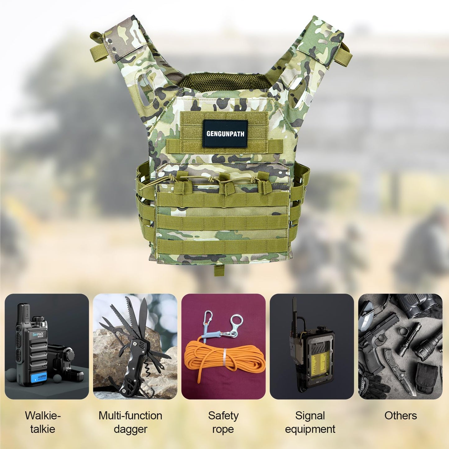 Gengunpath Tactical Vest for Outdoor Gear - Lightweight, Breathable, Adjustable, 600D Nylon Vest