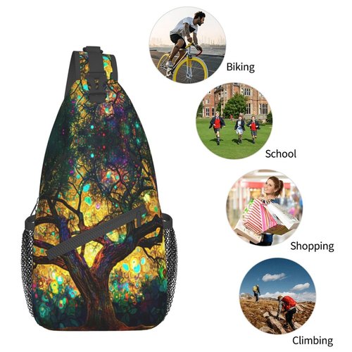 Mqtzyiwx Colorfully Colors Tree Sling Backpack Hiking Backpack Crossbody Bag Sports Lightweight And waterproof Chest Bag Shoulder Bag For Women Men