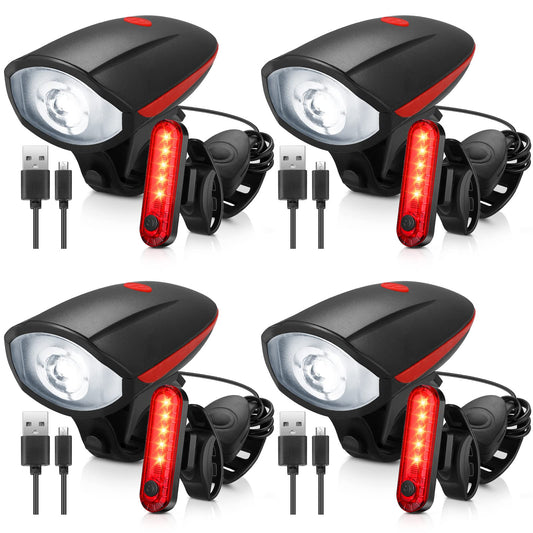 Hanaive 4 Sets Bright LED Bike Light Set USB Rechargeable Bicycle Front Headlight Back Taillight Waterproof Bicycle Light Cycling Accessories for Men Women Night Road Mountain Riding(Popular Style)