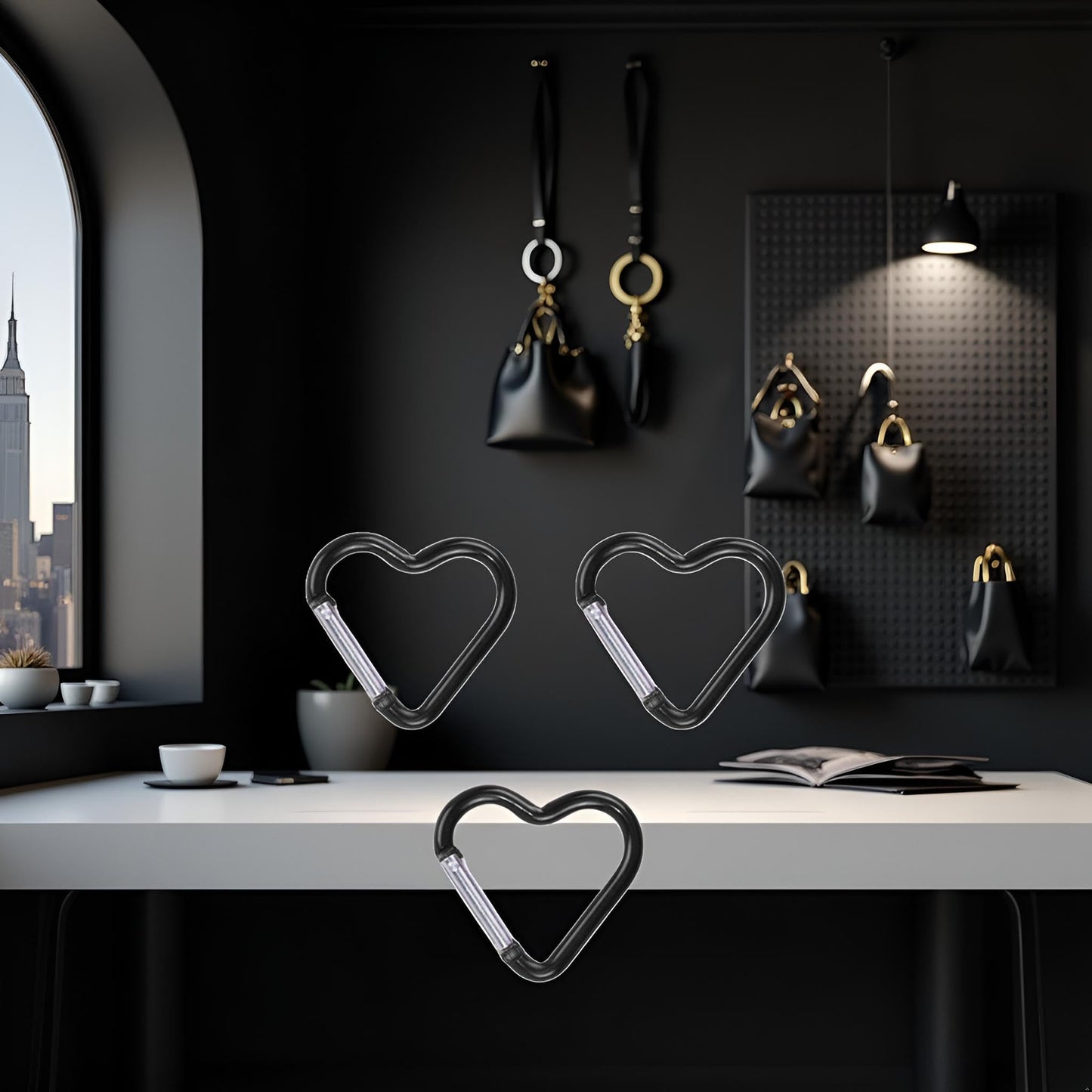 3Pcs Black Heart Shaped Snap Hook Aluminum Heart Key Ring Keychain Clip for Backpack Key Purse Straps，Fasteners，Buckles