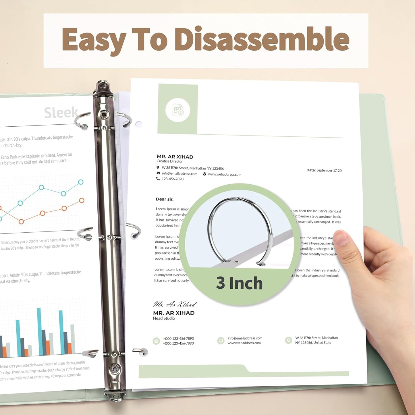 SUNEE 3 Ring Binder 1.5 Inch 4 Pack, Clear 1 1/2 Inch View Binder Three Ring PVC-Free (Fit 8.5x11 Inches) for School or Office Supplies, Neutral Aesthetic