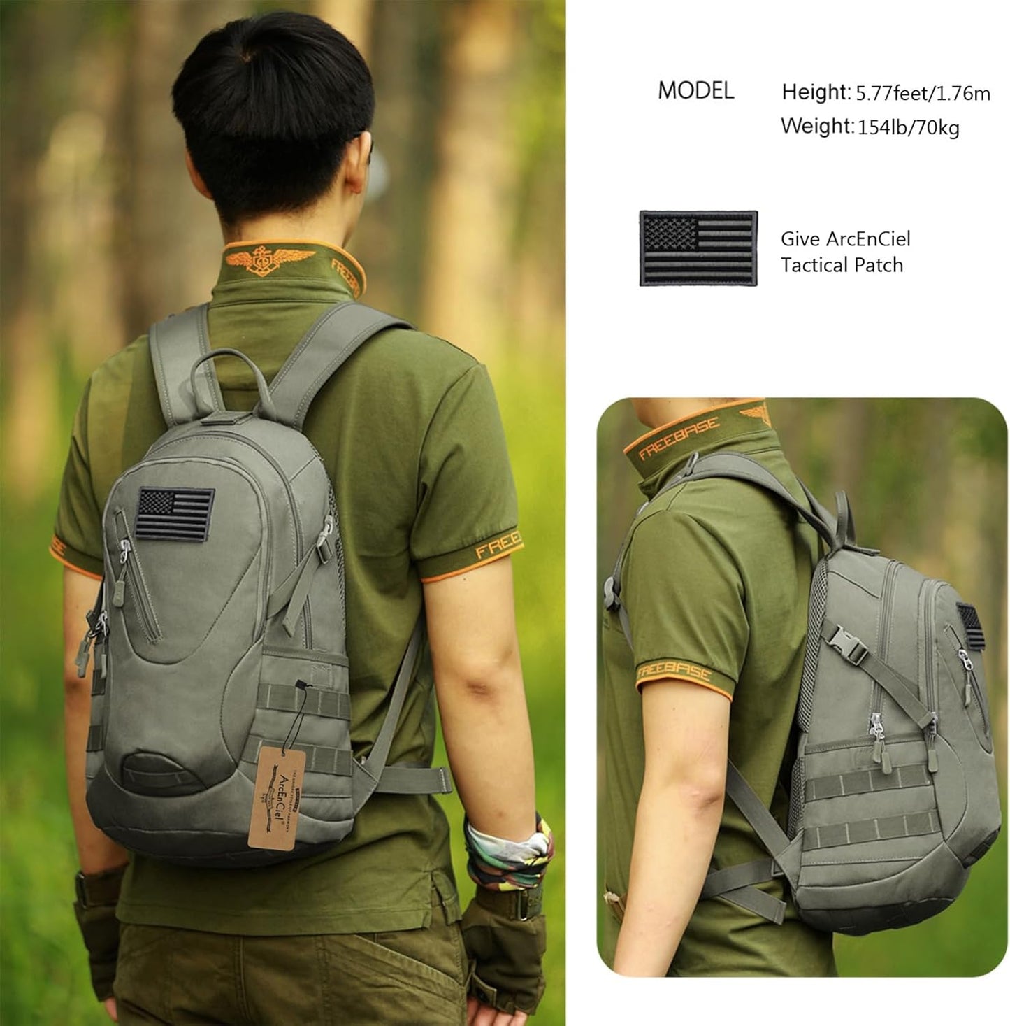 ArcEnCiel 15L Motorcycle Backpack Tactical Bag Rucksacks for Outdoor Camping Trekking Hunting with Patch