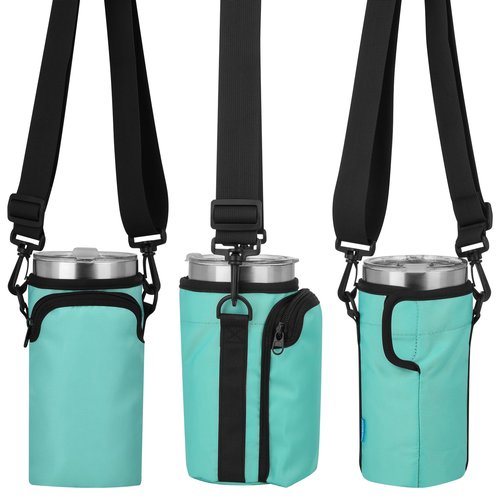 Xxerciz Water Bottle Carrier Bag Compatible with Yeti Rambler 30 oz Cup, Water Bottle Holder with Adjustable Strap, Tumbler Carrier Pouch Accessories for Outdoor Travelling Camping (Green)