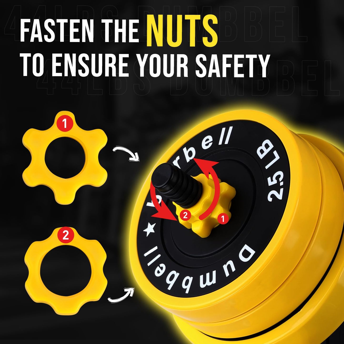 Adjustable Weights Set for Home Gym, 44 Lb 2-In-1 Adjustable Dumbbell Set with Foam Handles, Yellow