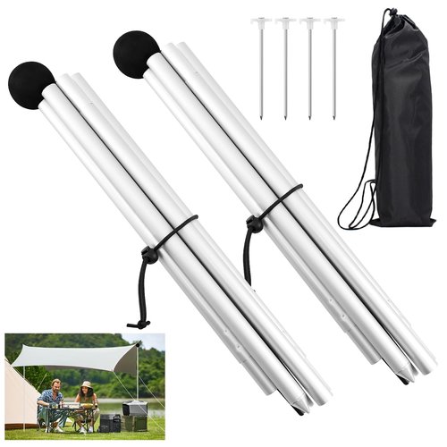 Lconvicely Beach Tent Poles Replacement - 6.56Ft Awning Poles with Ground Stakes for Tarp Canopy, Foldable Aluminum Alloy Tarp Poles for Camping, Parties, Fishing, and Hiking, 2-Pack