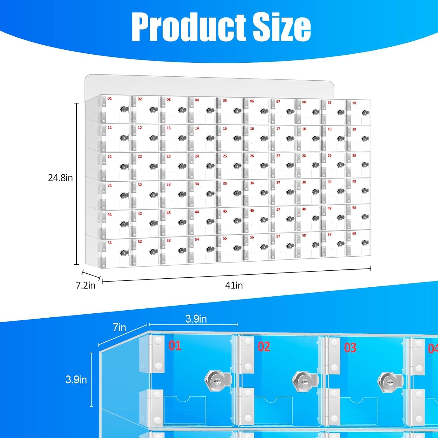 Cell Phone Locker, 100 Slots Clear Acrylic Phone Storage Box, Secure Wall Mounted Cell Phone Cabinet with Keys, Ideal for Workplace, Classroom, Fitness Center, Organized Cell Phone Storage