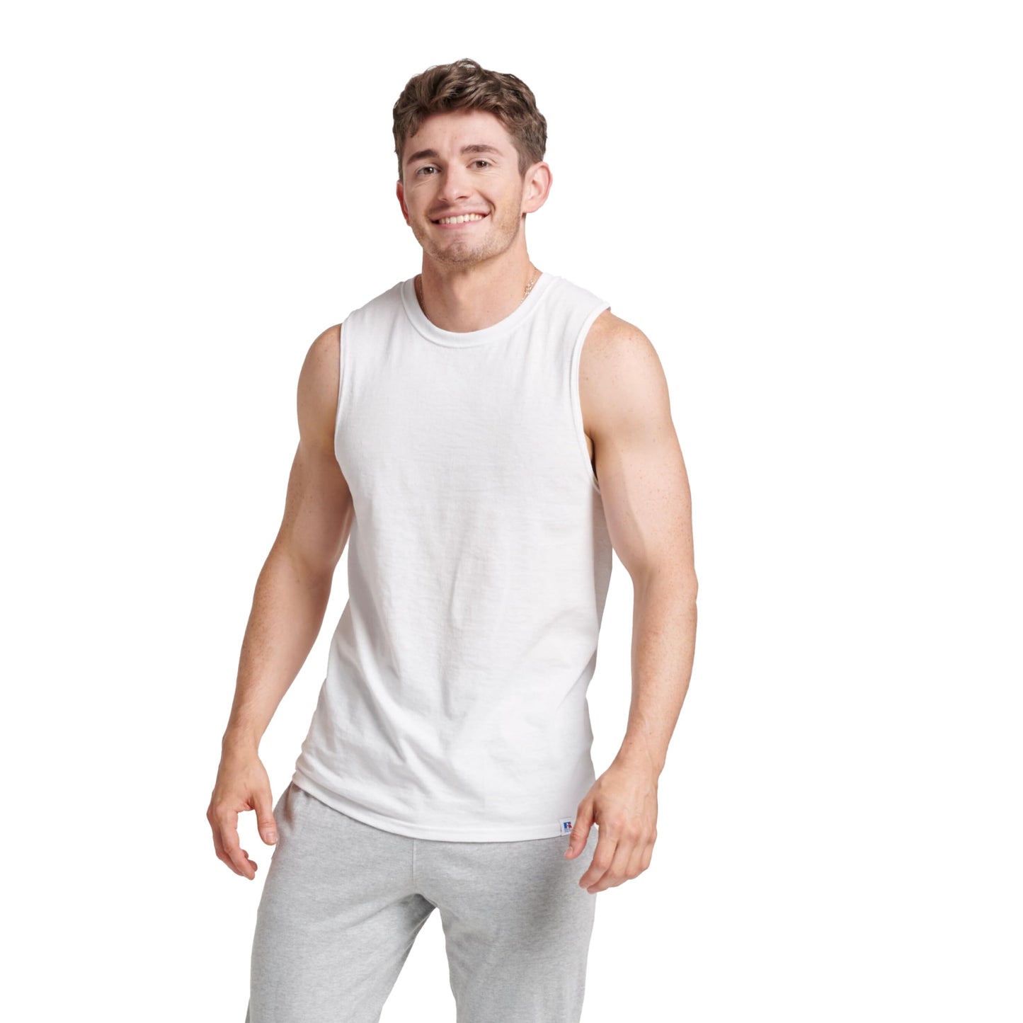 Russell Athletic Men's Cotton Performance Sleeveless Muscle T-Shirt,White,X-Large