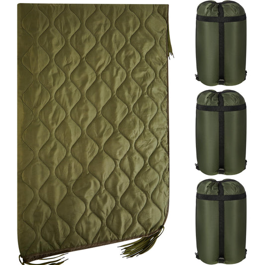 Barydat 3 Pack Woobie Military Poncho Liner 80 x 60 Inch Woobie Blanket Waterproof Thermal Poncho Liner with Bag Camo for Outdoor Camping Hunting Hiking (80 x 60 Inch,Green)