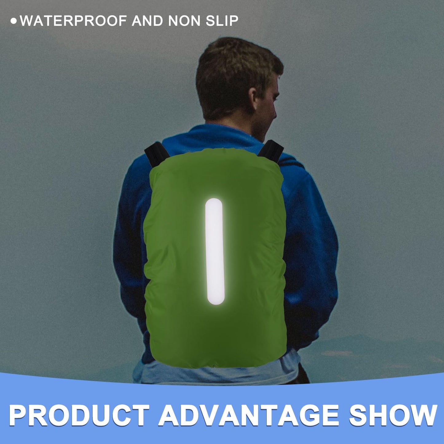 GLOKUUCA Waterproof Backpack Rain Cover - Non-Slip Backpack Cover Hi-Visibility with Vertical Reflective Strap Fits for 30-40L Bag for Biking Outdoor Traveling - S, Lawn Green