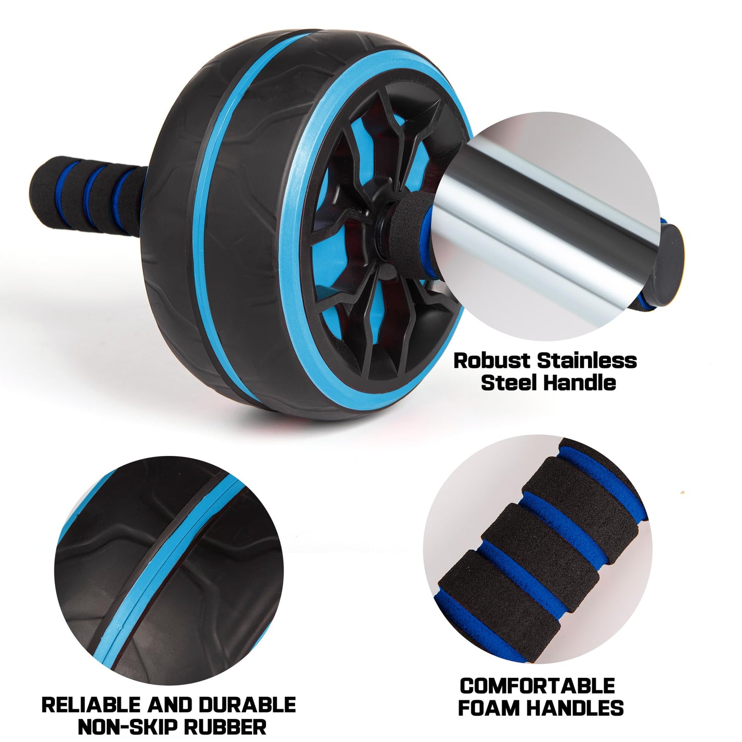 Ab Roller Wheel,Ab Workout Equipment,Home Gym Equipment for Abdominal & Core Strength Training,Wider Ab Machine with Knee Pad Accessories,No Noise Ab Wheel for Men & Women Abdominal（Bule)