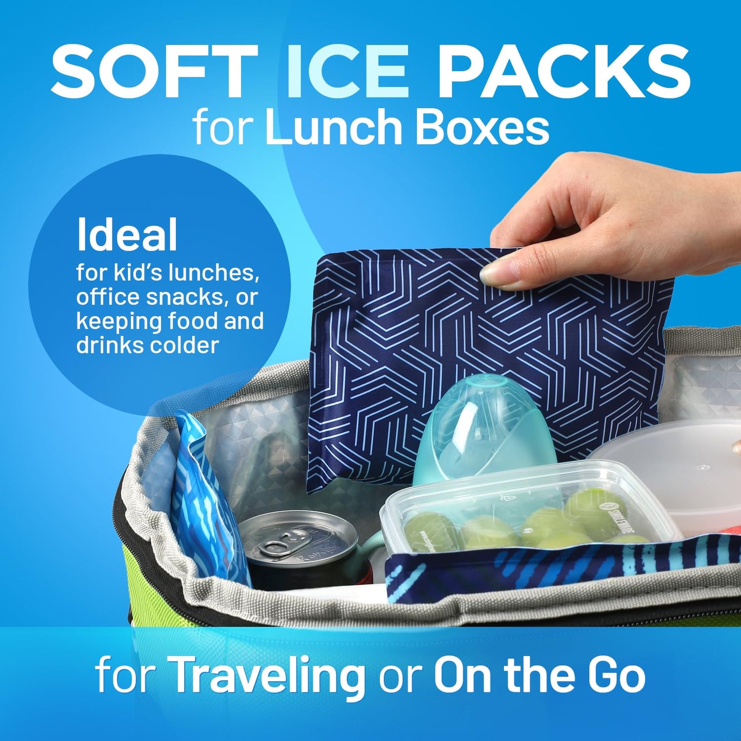 Everlasting Ice RX Reusable Ice Packs for Lunch Boxes & Coolers (2 Pack) Flexible, Long-Lasting, BPA Free, Versatile Soft Ice Pack for Insulated Bags, Picnic, Travel, and More
