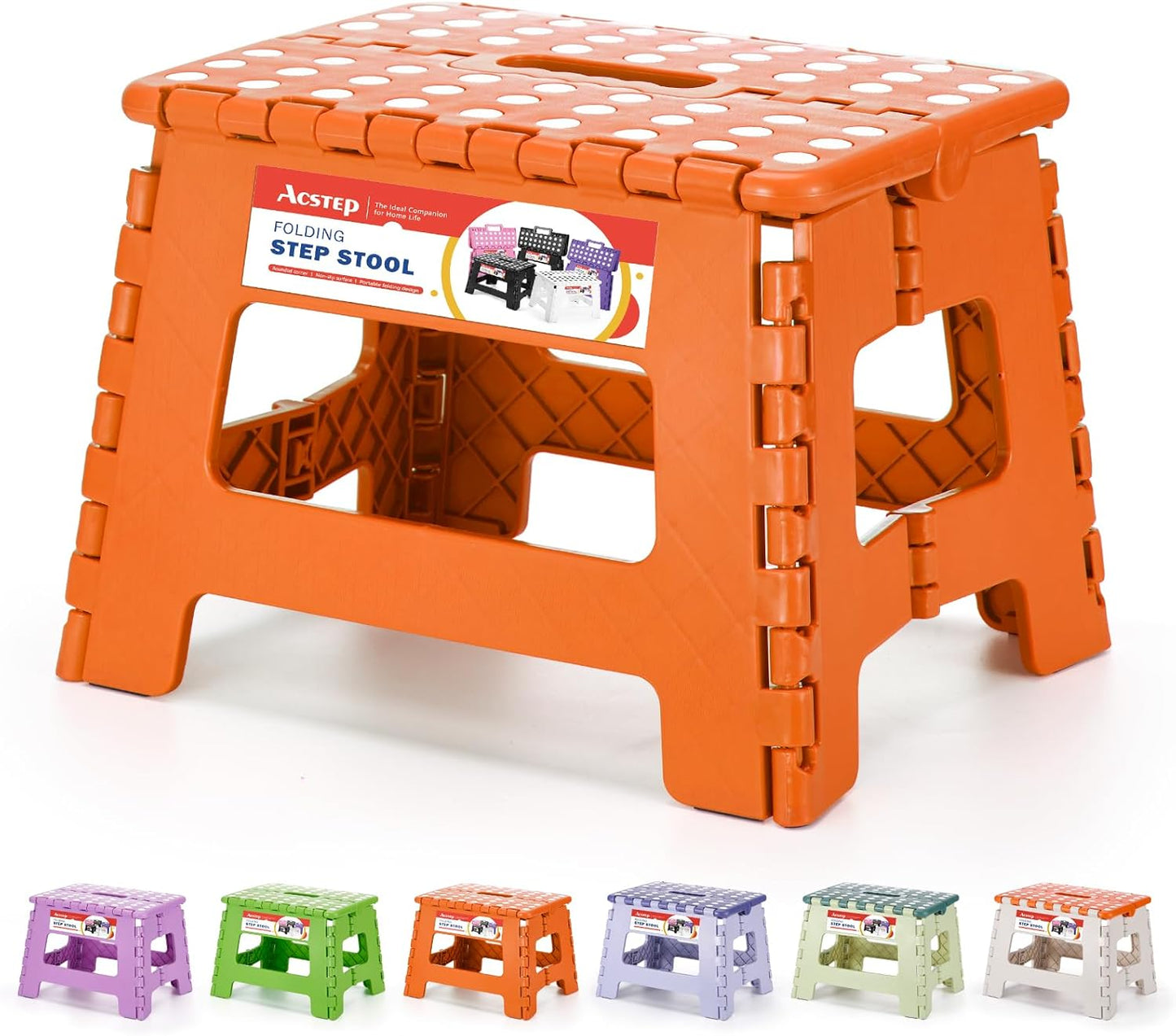 ACSTEP Folding Step Stool Foldable Stool 7.5 Inch Height Kids Step Stool, 300 lb Capacity Plastic Collapsible Stool, Stepping Stool with Handle Black Small Step Stool, Foot Stool Suitable for Kitchen