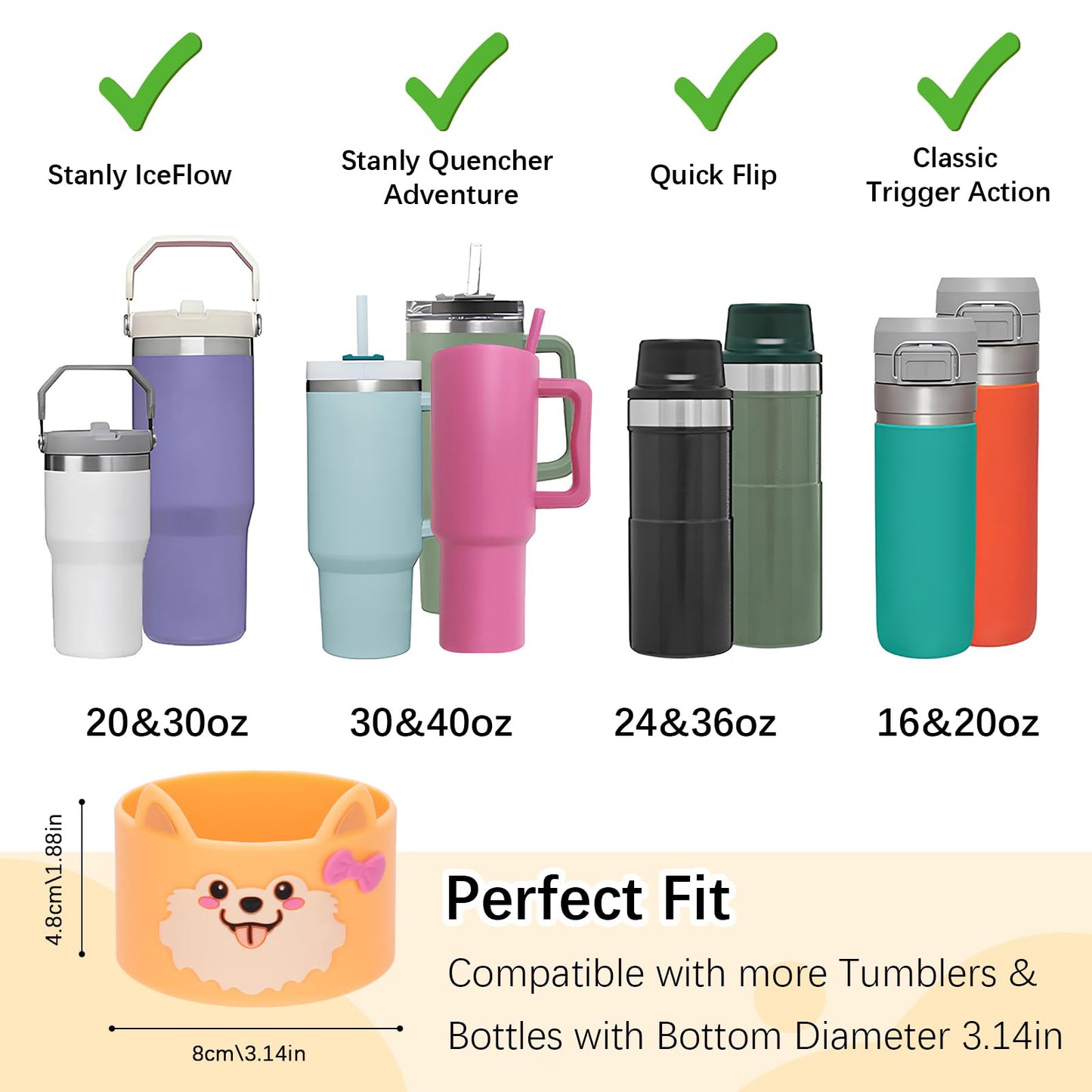 AGIFTMIND Silicone Boots for Stanly Cup 20/30/40 oz, Bottom Protector for Tumblers, Animal-Themed Boot for Stanly Cup Accessories (1P, OrangeDog)