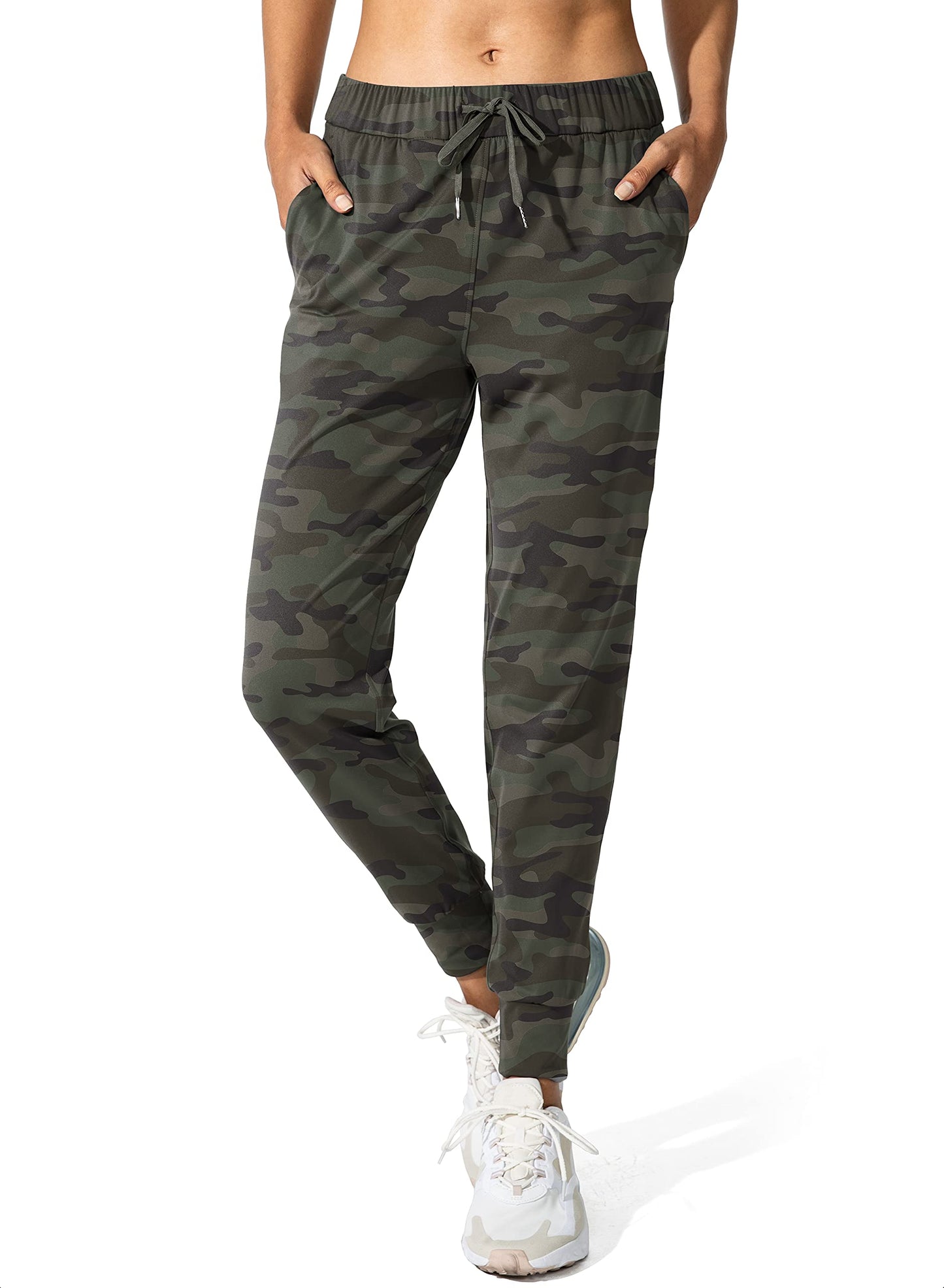SANTINY Women's Joggers Pants Pockets Drawstring Running Sweatpants for Women Lounge Workout Jogging(Camo Dark Olive Multi_XS)