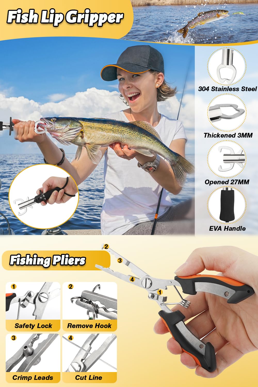 Fishing Pole Combo Set, 6.89ft Fishing Rod and Reel Combo, Carbon Fiber Telescopic Fishing Rod Kit with Spinning Reel, Fishing Pliers, Lip Gripper, Line, Lures, Carrier Bag for Beginner Angler