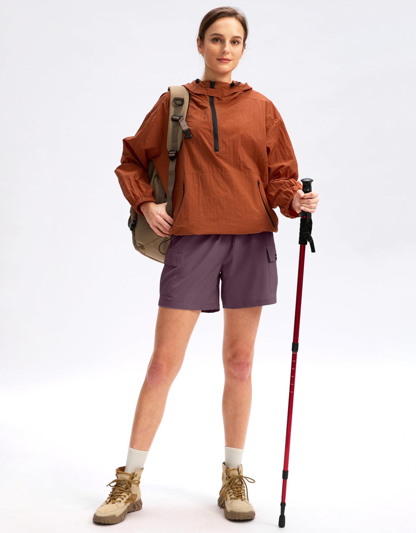 SANTINY Women's 5''/ 7''/9'' Hiking Cargo Shorts Quick Dry Lightweight Summer Shorts for Women Athletic Golf Zipper Pockets(Dusty Purple_XS)