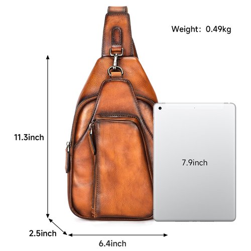 Womens Vintage Leather Sling Bag Crossbody Bag for Women with Metal Buckle, Adjustable Leather Shoulder Strap