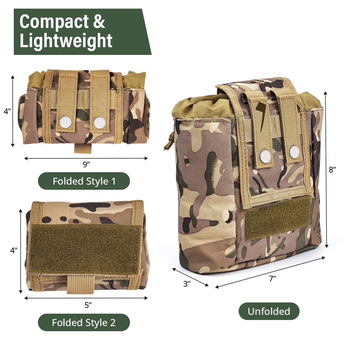 GearHill Molle Dump Pouch Drawstring Roll-Up Tactical Drop Pouch, Lightweight, Durable, Folding Hunting Utility Bag, Ammo Magazine Pouch (Camo)