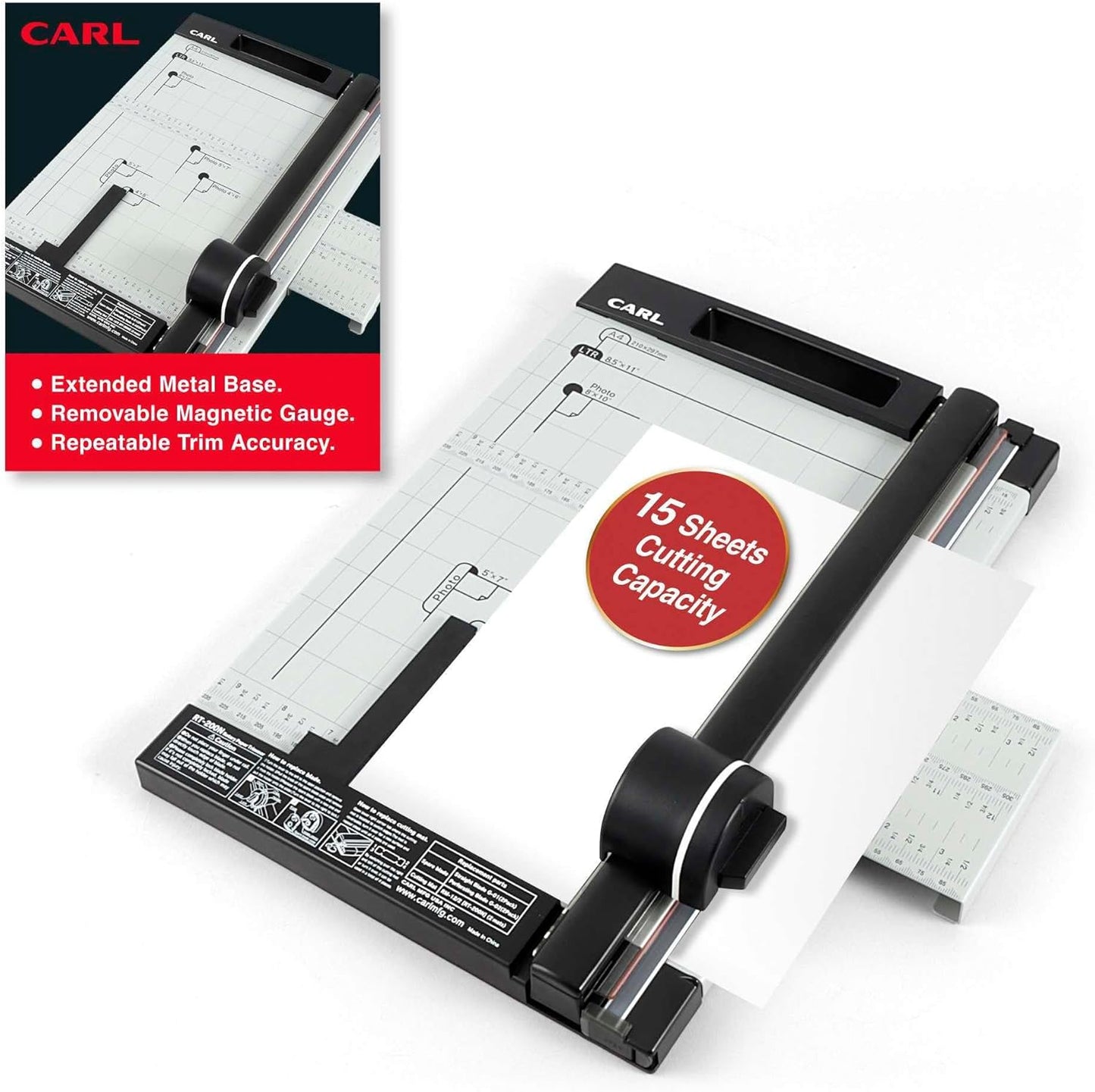 CARL, Professional Rotary Paper Trimmer 15-inch, 15 Sheet Cutting Capacity, Black and Silver