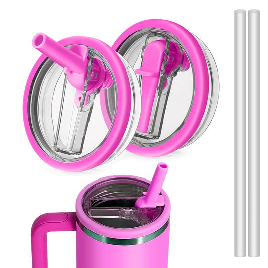 2 Pack – 40 oz Stanley Tumbler Lid Replacement – Leak-Proof, Spill-Proof, BPA-Free, Dishwasher Safe – Compatible with Stanley Quencher H2.0 & Similar Tumblers – Straw Opening Lid (Pink)