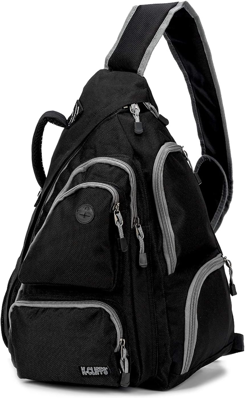 K-Cliffs Heavy Duty Sling Backpack Water-Resistant Laptop Bookbag Body Bag Bright Color Safety Reflective Stipe