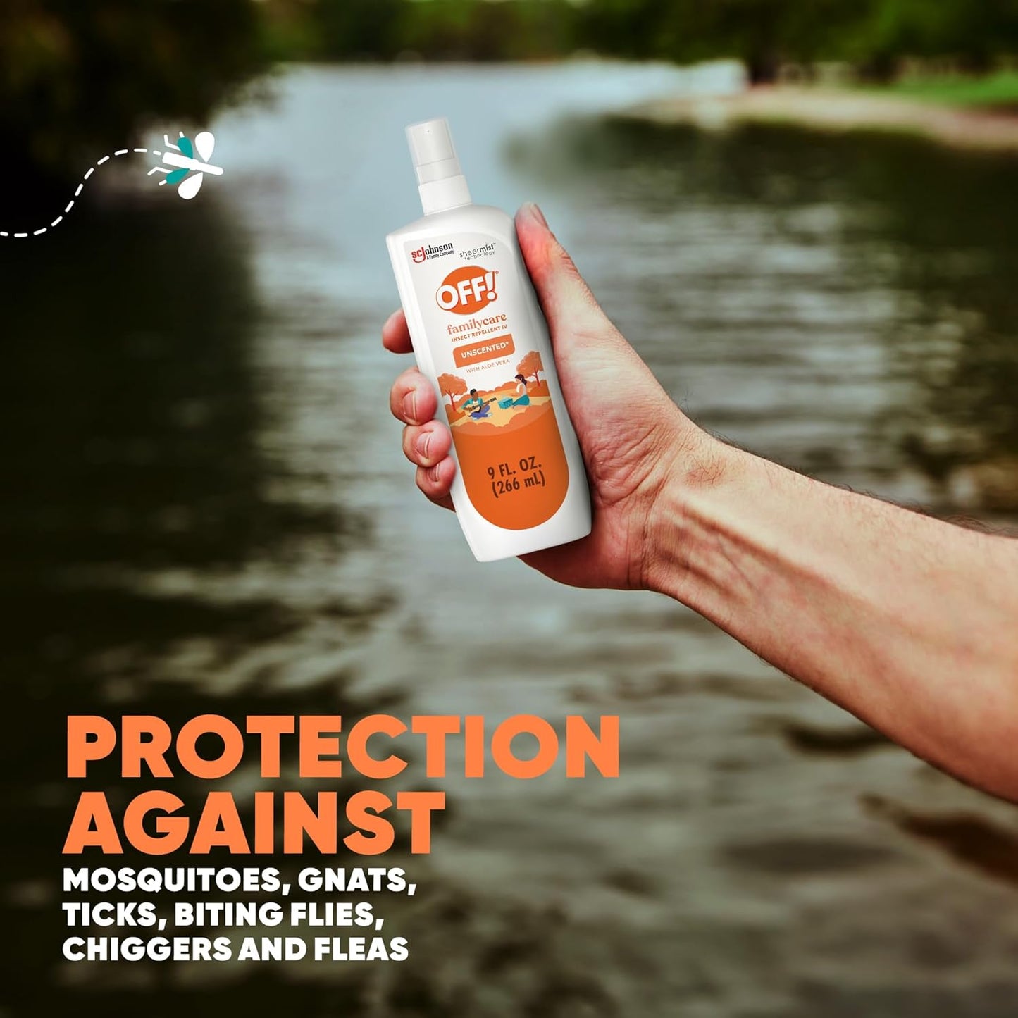 OFF! Family Care Mosquito, Tick, and Insect Repellent Spritz, Bug Spray Containing 7% DEET, Unscented Repellent with Aloe Vera Protects Against Mosquitoes, 9 Oz
