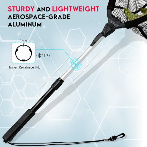Black Paw Floating Fishing Net Foldable Fish Landing Net with Built in Length Scale Rubber Coated with Neoprene Foam - Black (Telescopic Pole)