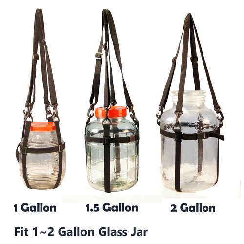 Storbuffs 1 Gallon Glass Jar Easy-Carry Straps,2 Gallon Glass Bottle Carrying Straps.with 4 Triangle Buckle,2 Adjustable Tote Straps.Gray,Polyester Cotton 1mm,Fit 0.5~2 Gallon,Black,not Included Jar