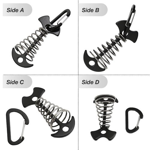 Zreneyfex 10 Pcs Deck Anchor Pegs Tent Stakes Large Size 55mm, Tent Pegs Anchors Aluminum Alloy Fishbone Spring Hooks Tent Stakes with Spring Buckle, Portable Wind Rope Anchor, Black