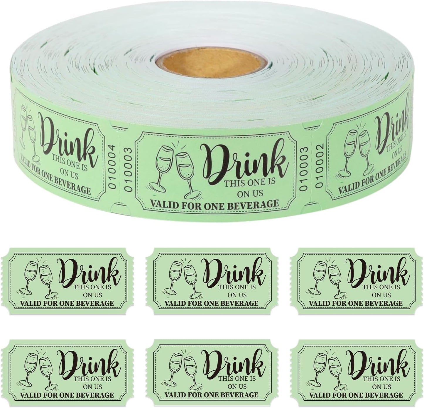 1000 Pcs Drink Ticket Single Raffle Tickets Roll Cocktail Design Free Drink Ticket for Events Wedding Work Formal Parties Leisure Class Reward