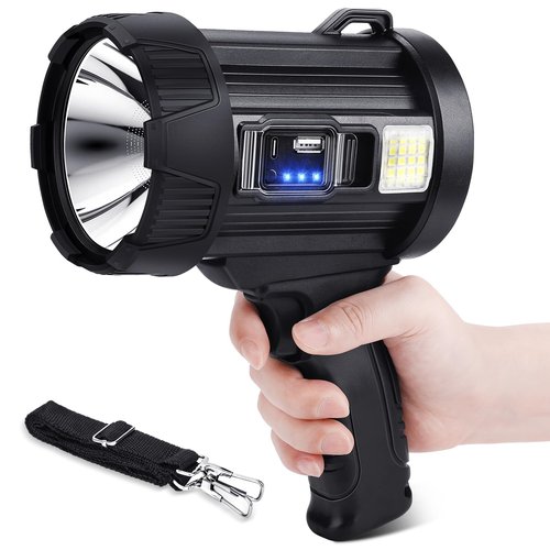 Rechargeable Spotlight, 99000 Lumens Bright LED Spotlight Flashlight, Long Running Spot Light Searchlight, Outdoor Handheld Spotlights with Solar Panels for Hunting,Camping,Boat,6 Spotlight Modes