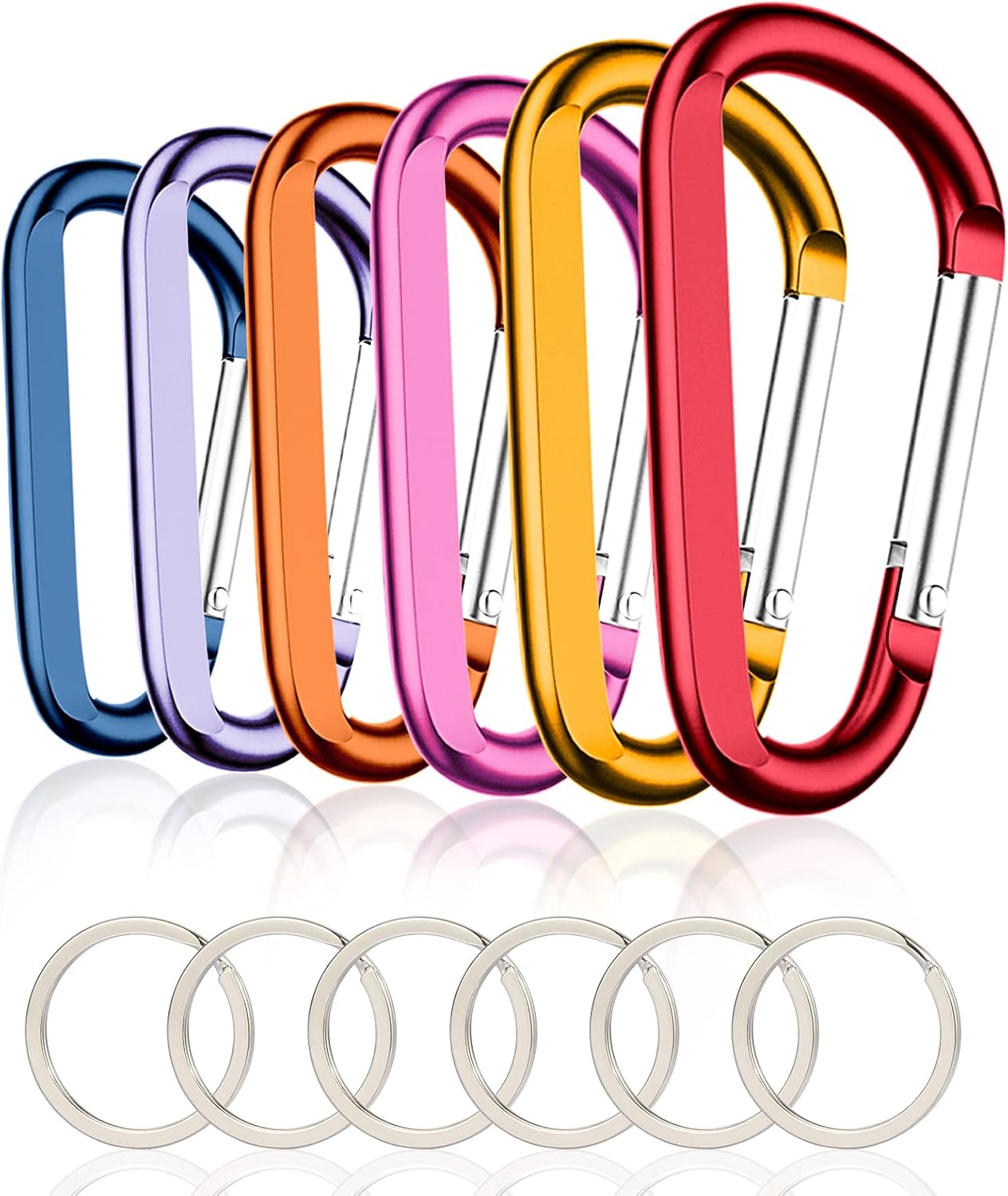 6PCS Black Carabiner Caribeaner Clip,3" Large Aluminum D Ring Shape Carabeaner with 6PCS Keyring Keychain Hook…