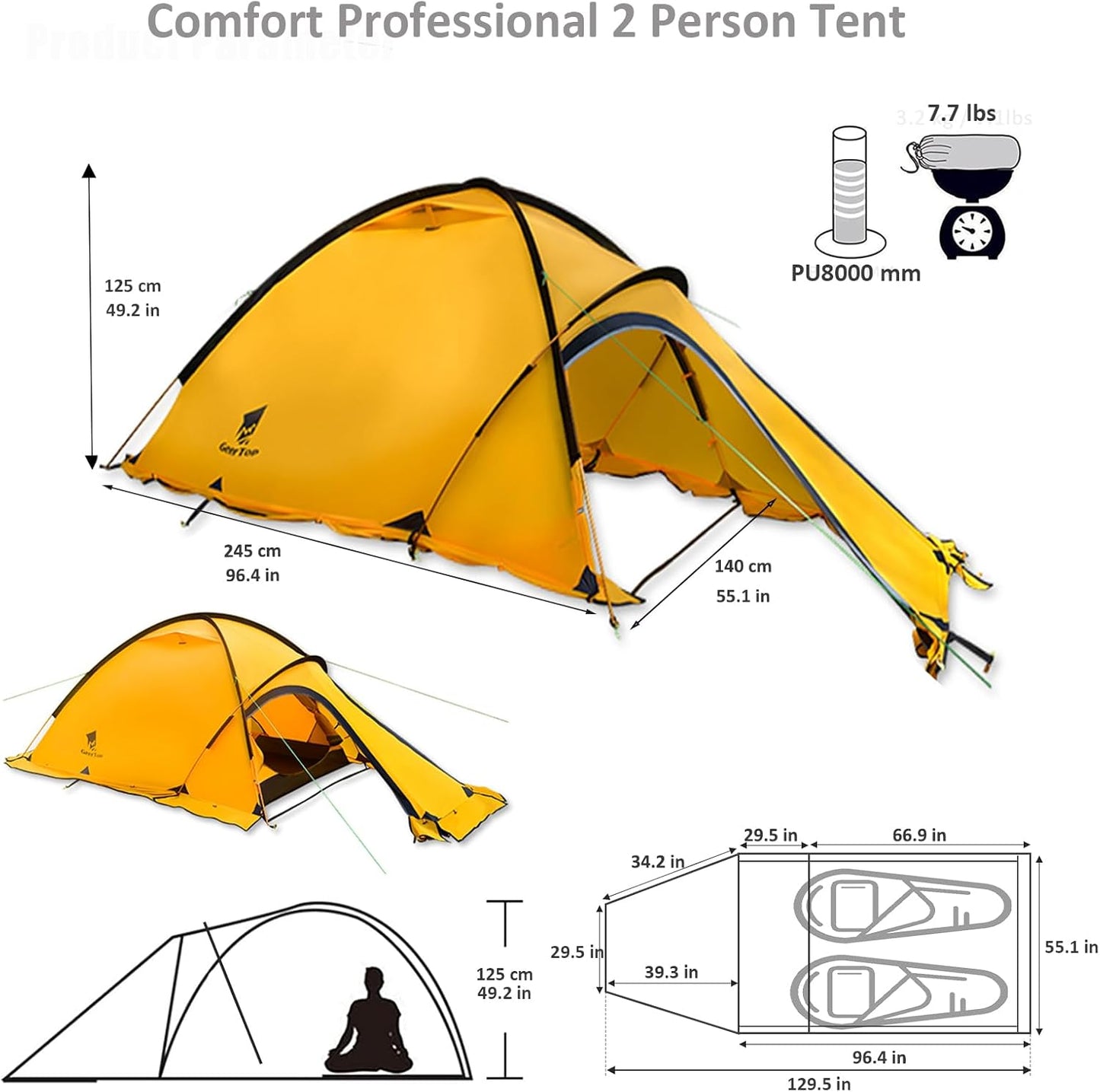 Geertop 2-Person Waterproof Backpacking Tent | 4-Season Double Layer for Camping & Hiking