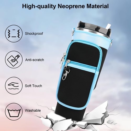 Water Bottle Carrier Bag with Canvas Shoulder Strap for Stanley 40 oz Tumbler with Handle, Water Bottle Holder Pouch with 6.7'' Phone Pocket for Stanley Cup Accessories, Birthday Gifts for Men Women