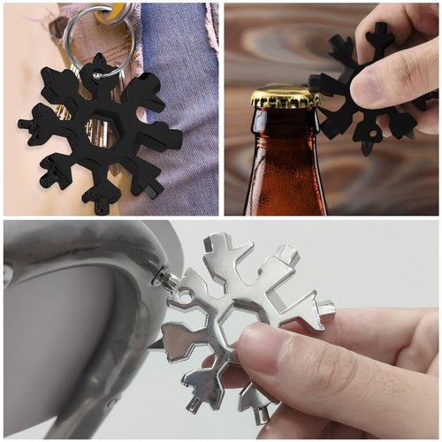 Motiloo 9 Packs Snowflake Multi Tool, 18 in 1 Snowflake Tool Stainless Steel Snowflake Handy Tool with Gifts Box for Men Christmas Gifts