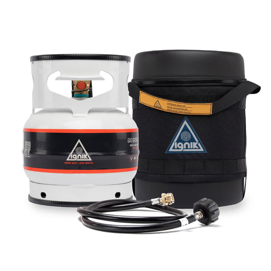 Ignik Refillable Gas Growler Deluxe 3.8-Pound Propane Tank with Carry Case and Adapter Hose, Black Case/White Tank