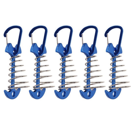 Socobeta Fishbone Tent Stakes, Easy Locking Tent Fixing Anchor Pegs Anti Slip 5pcs Adjustable Sturdy Spring Buckle Aluminum Alloy for Traveling(Blue)
