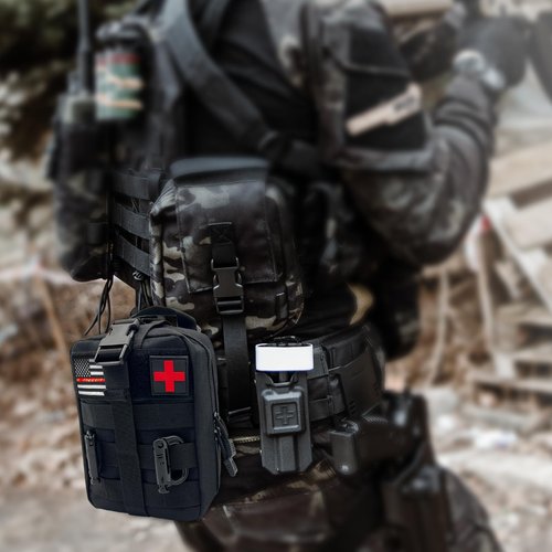Chelvvg Molle Tactical First Aid Pouch, EMT Medical First Aid Bag, Rip-Away Military IFAK Lifesaving Pouches, Outdoor Emergency Mountaineering/Climbing Survival Kit with Red Cross Patch & 2 Carabiner