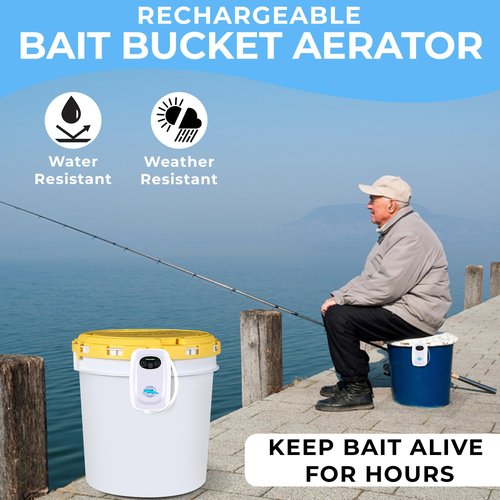 Hydro Charge | Aerator for Bait Bucket | Water Resistant, USB Rechargeable, 2W, 2200 mAh Battery Capacity, 24h Runtime per Charge, 48h on Battery Saving Mode | Minnow Bucket Aerator | Bait Bubbler