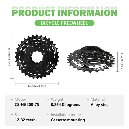 Relwears Bike Cassette 7 Speed CS-HG200 Bike Sprocket 12-32T for Mountain Bike Folding Bike, Black