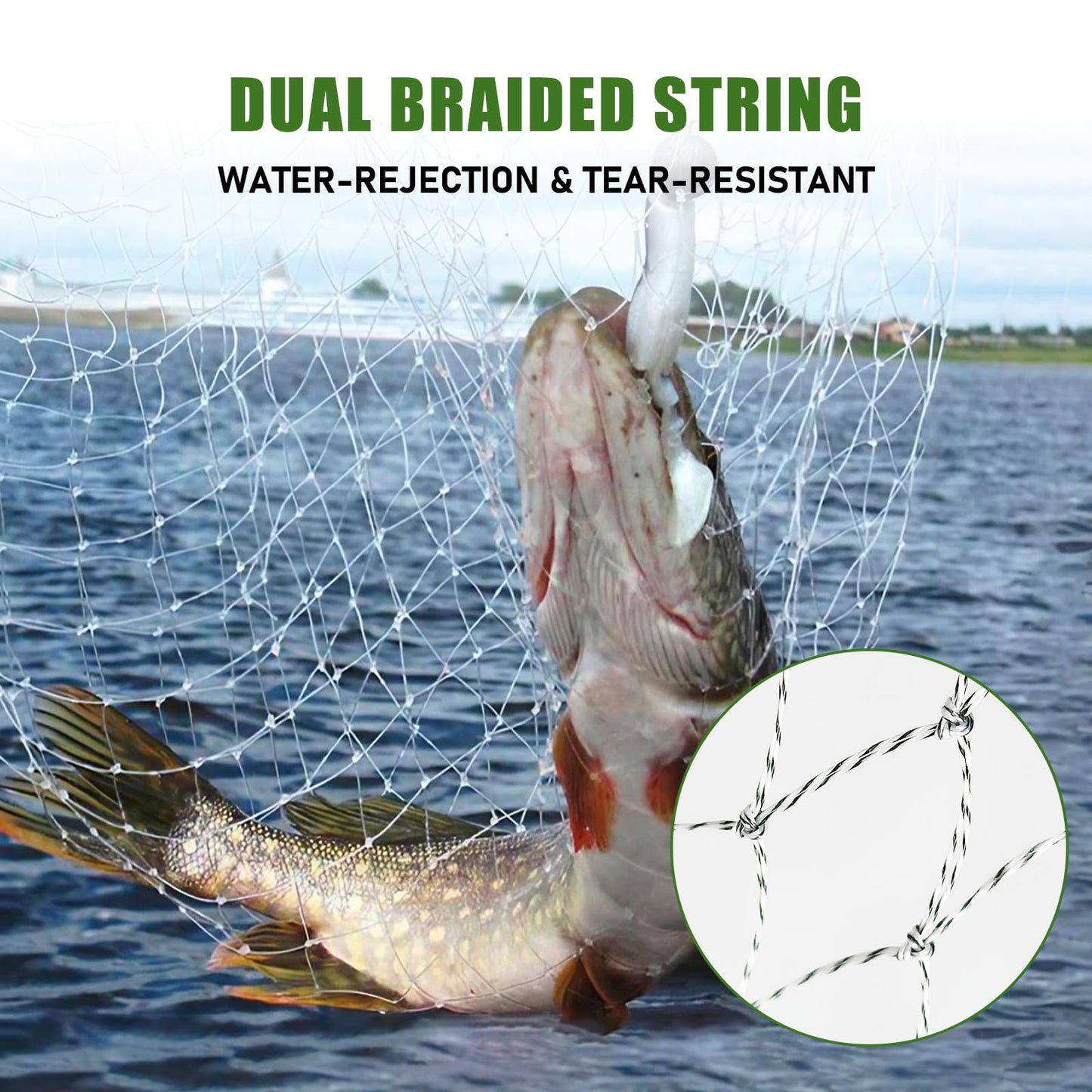 Portable Bridge and Pier Fishing Net with Rope Net, 32" Heavy-Duty Foldable Fishing Cast Nylon Mesh Drop Landing Net for Fishing Pier Crab