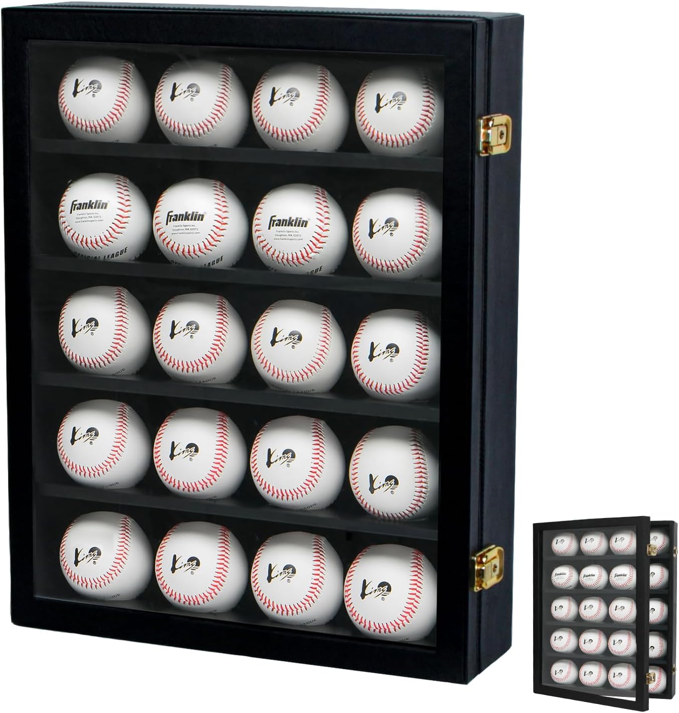 J JACKCUBE DESIGN JackCubeDesign 20 Baseball Display Case Wall Mount Leather Cabinet Wood Shelf Sports Storage Acrylic Cover Rack with Protection 2 Knob(14.2 x 3.9 x 18 inches) – :MK104