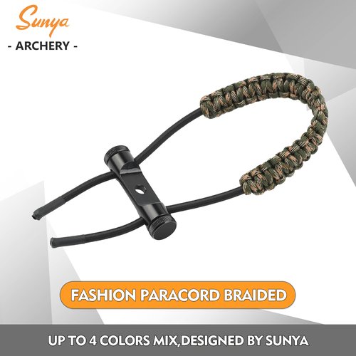 SUNYA Archery Bow Wrist Sling, 550 Paracord Strap with Stretch Lanyard. Fit Compound Bow Stabilizers (Aluminum Mount-Camo)