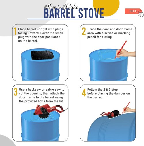Double Barrel Stove Kit – Perfect For 30 to 55 Gal Drum Wood Stove Kit - Heavy Duty Steel Barrel Camp Stove Kit w/Stove Door - DIY Oil Barrel Stove Kit Heat for Winters in Workshop, Cabin, Garage